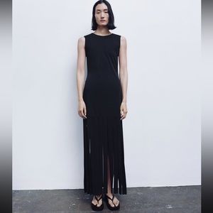 Zara black fringe dress
